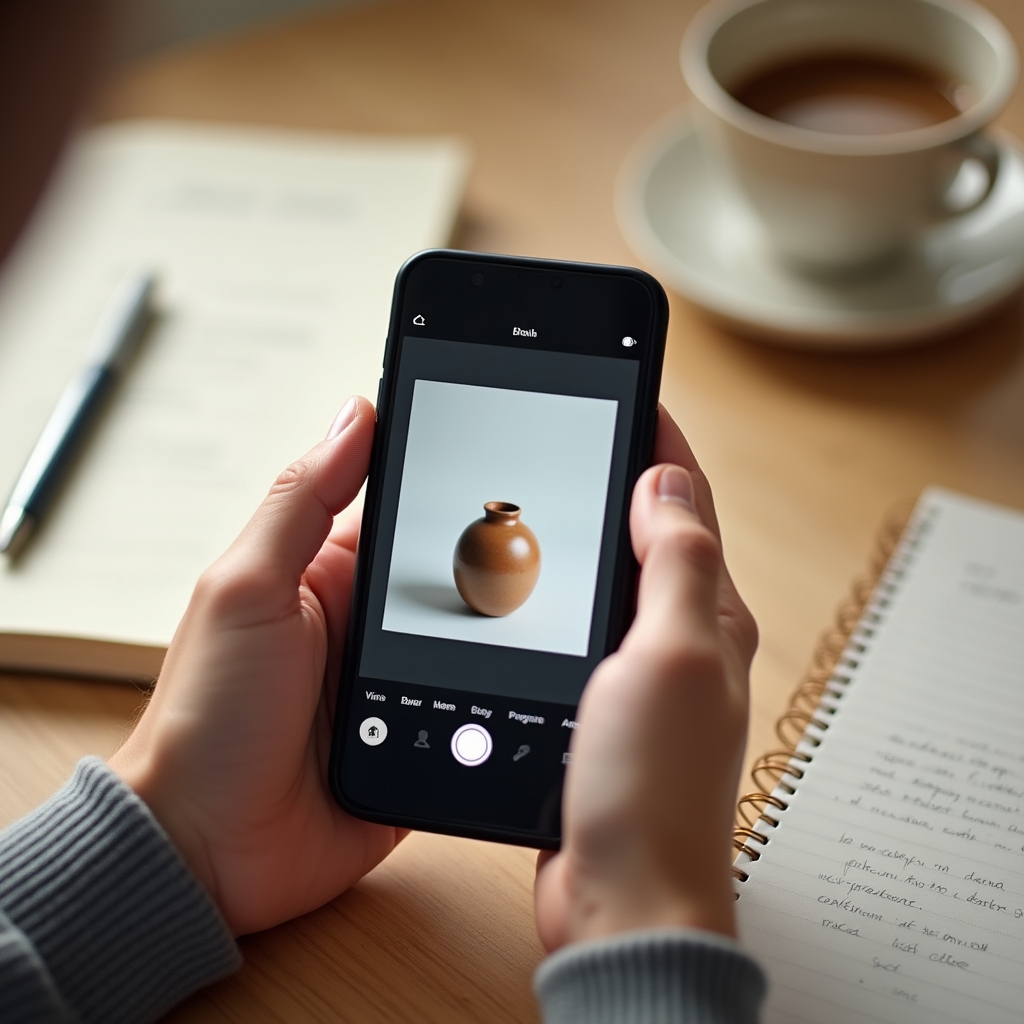 Mâini tinere editând o fotografie de produs în Lightroom Mobile pe telefon